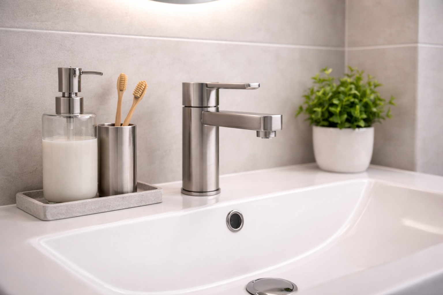 Moderna inox slavina u modernom kupatilu